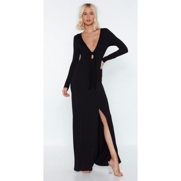 Nasty Gal Brown Maxi Dress Front Tie Up Size 6 - Picture 1 of 9